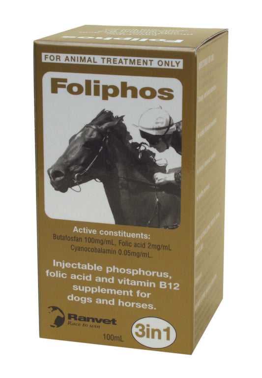 Foliphos 100mL. Injectable Phosphorus, Folic Acid and Vitamin B12 Supplement For Horses & Dogs