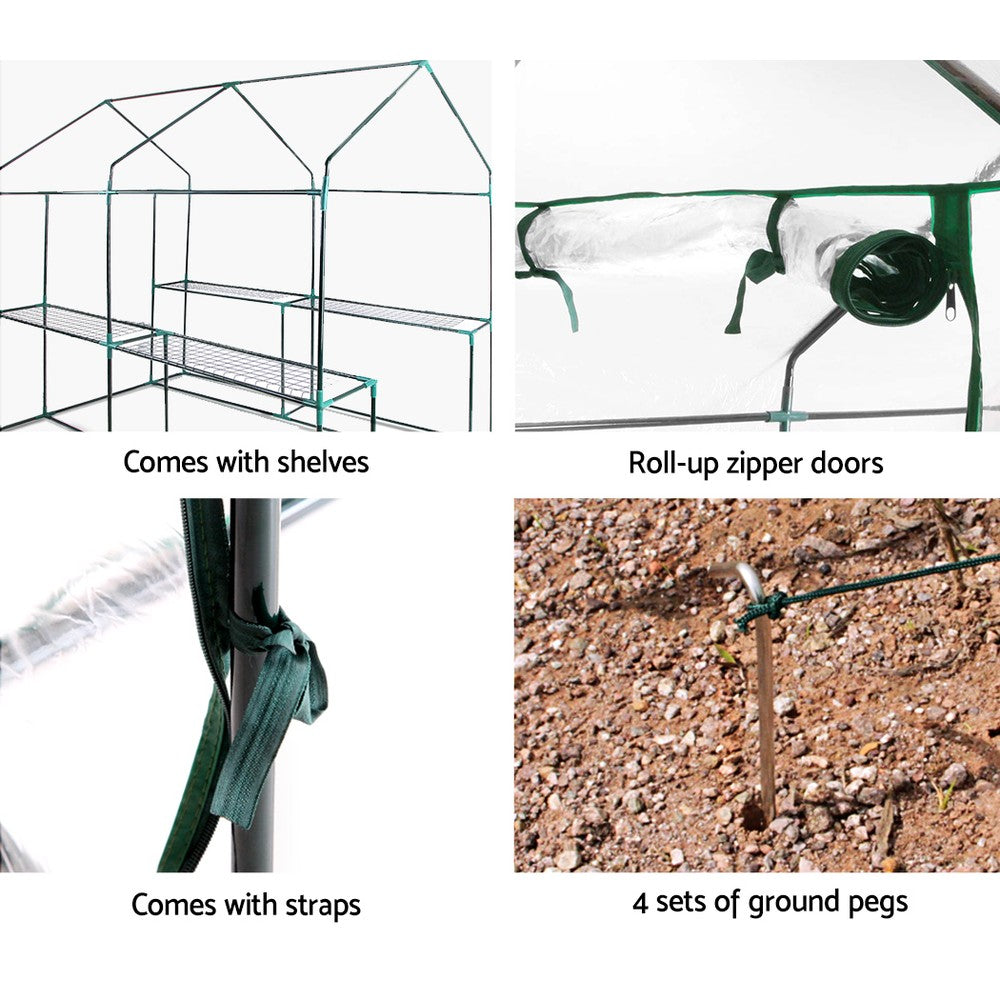 Greenfingers Greenhouse 1.2x1.9x1.9M Walk in Green House Clear 4 Shelves