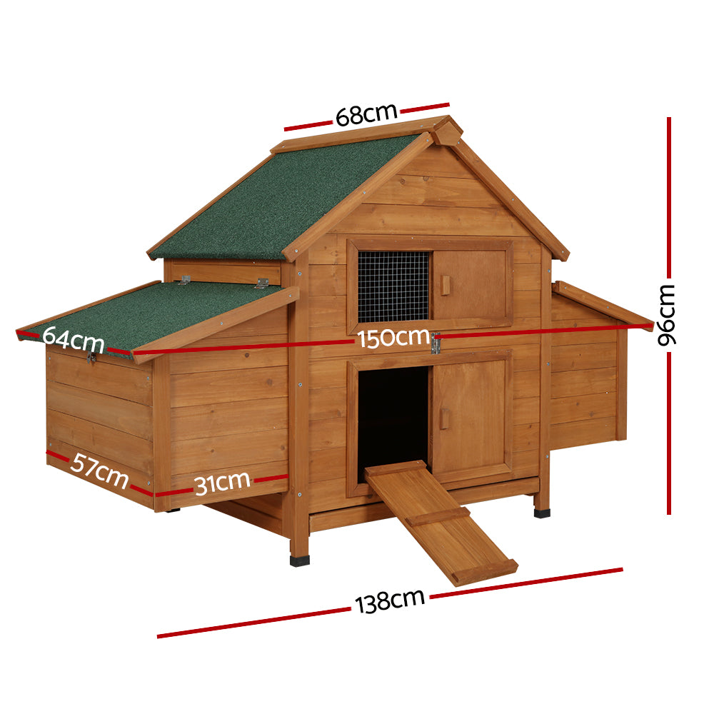 Chicken Coop Rabbit Hutch 150cm x 68cm x 96cm Wooden Outdoor Pet Enclosure