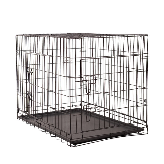 4Paws Dog Cage Pet Crate Cat Puppy Metal Cage ABS Tray Foldable Portable Black - 24" - Black