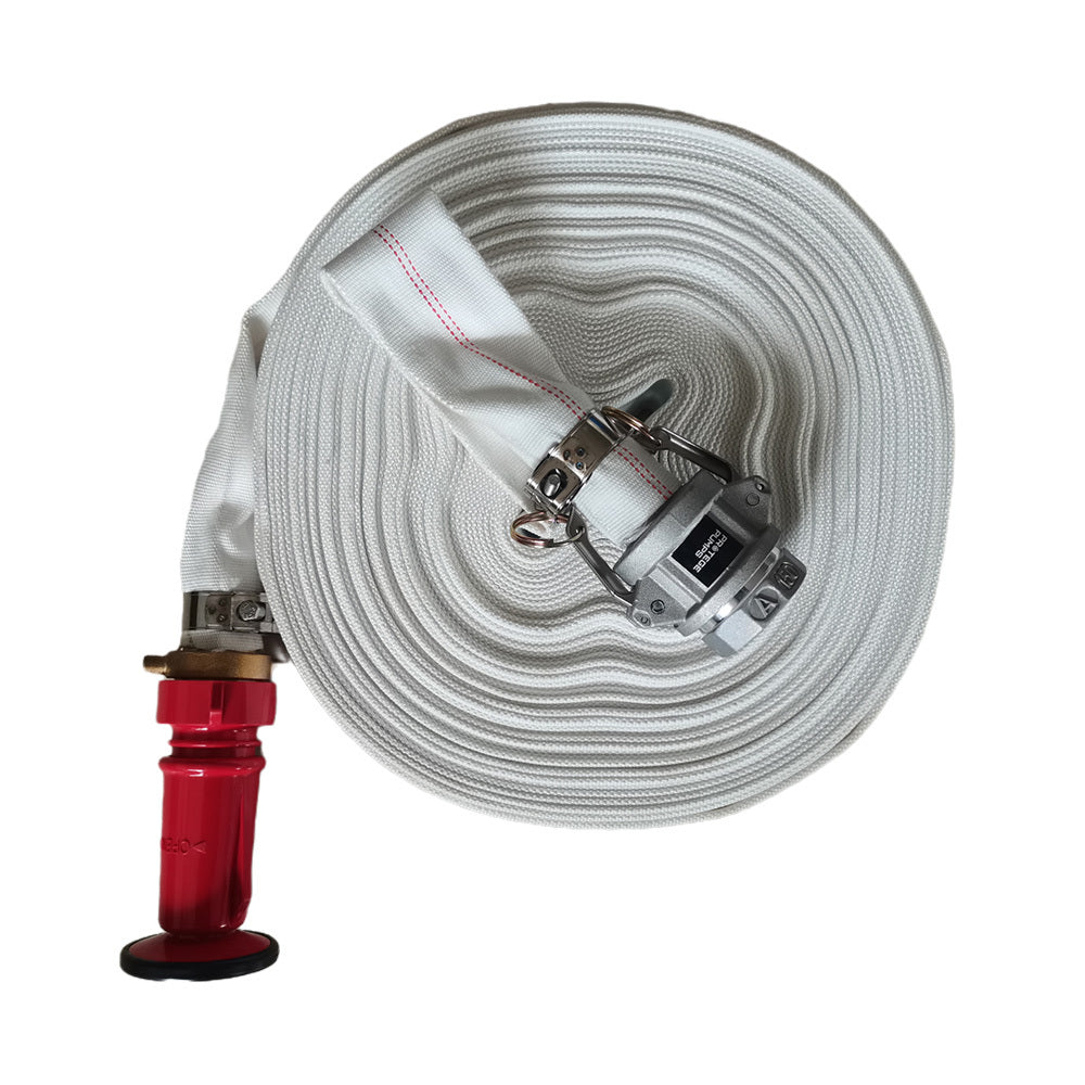 PROTEGE 36m x 38mm Canvas Lay Flat Fire Hose Kit, High Pressure, Adjustable Nozzle, Irrigation Suitable