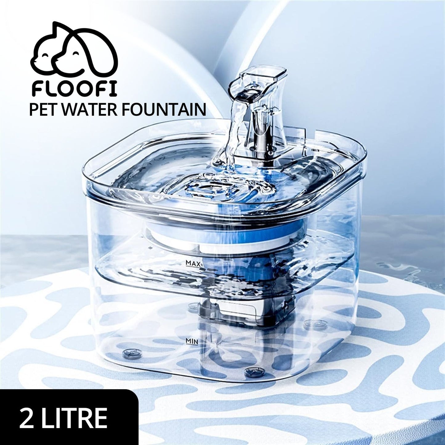 FLOOFI 2 Litre Pet Water Fountain for Cats and Small Dogs