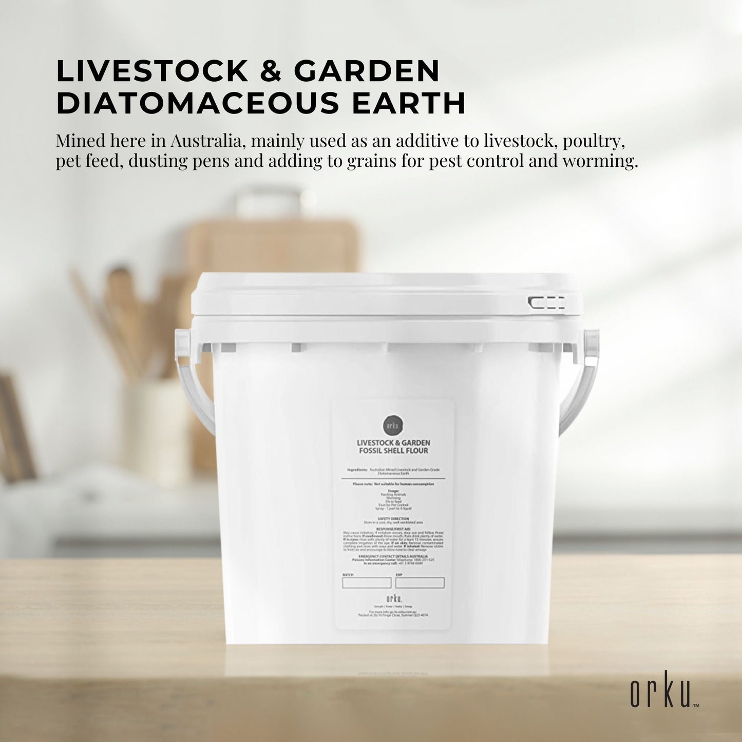 Orku 3Kg Fossil Shell Flour Tub - Livestock Garden Diatomaceous Earth