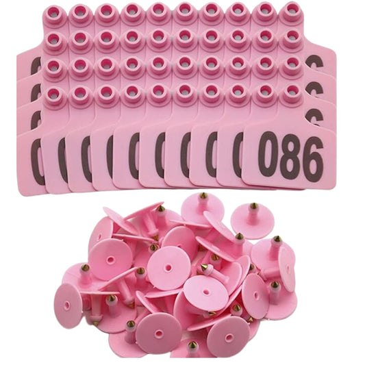 1-100 Cattle Number Ear Tags 5x4cm Set - Small Pink Pig Goat Livestock Label