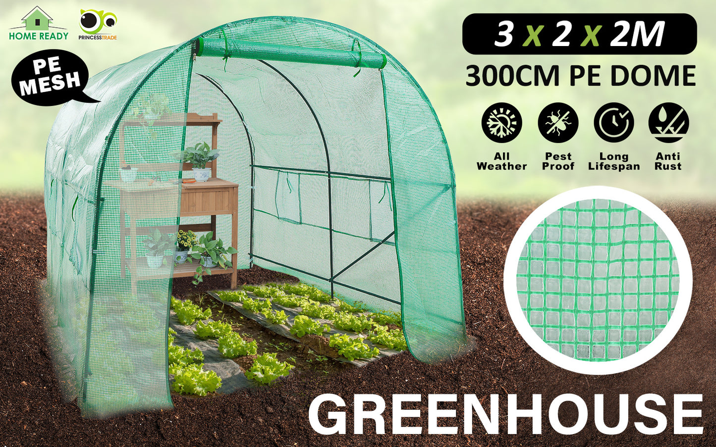 Greenhouse Walk-In Shed 3x2x2M
