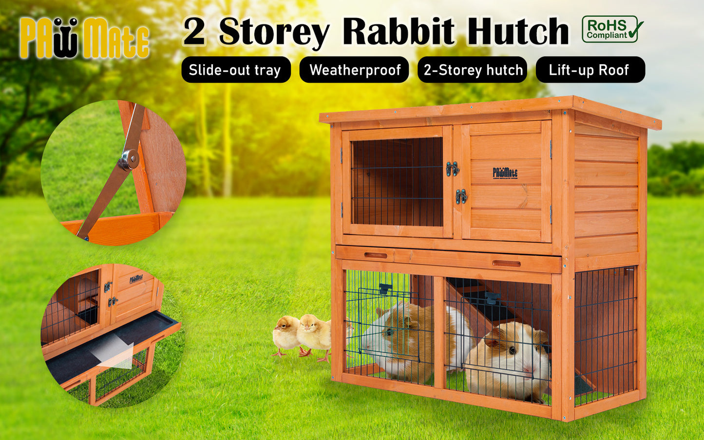 Rabbit Hutch 92 x 45 x 82cm 2 Storey Cage Run Wooden