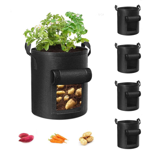 Plant Grow Bag Potato Container Pots with Handles 5-Pack 37 Litre