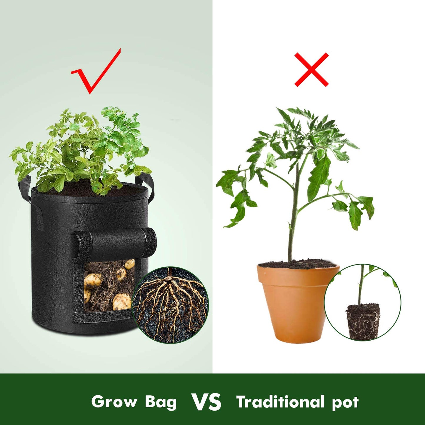 Plant Grow Bag Potato Container Pots with Handles 5-Pack 37 Litre