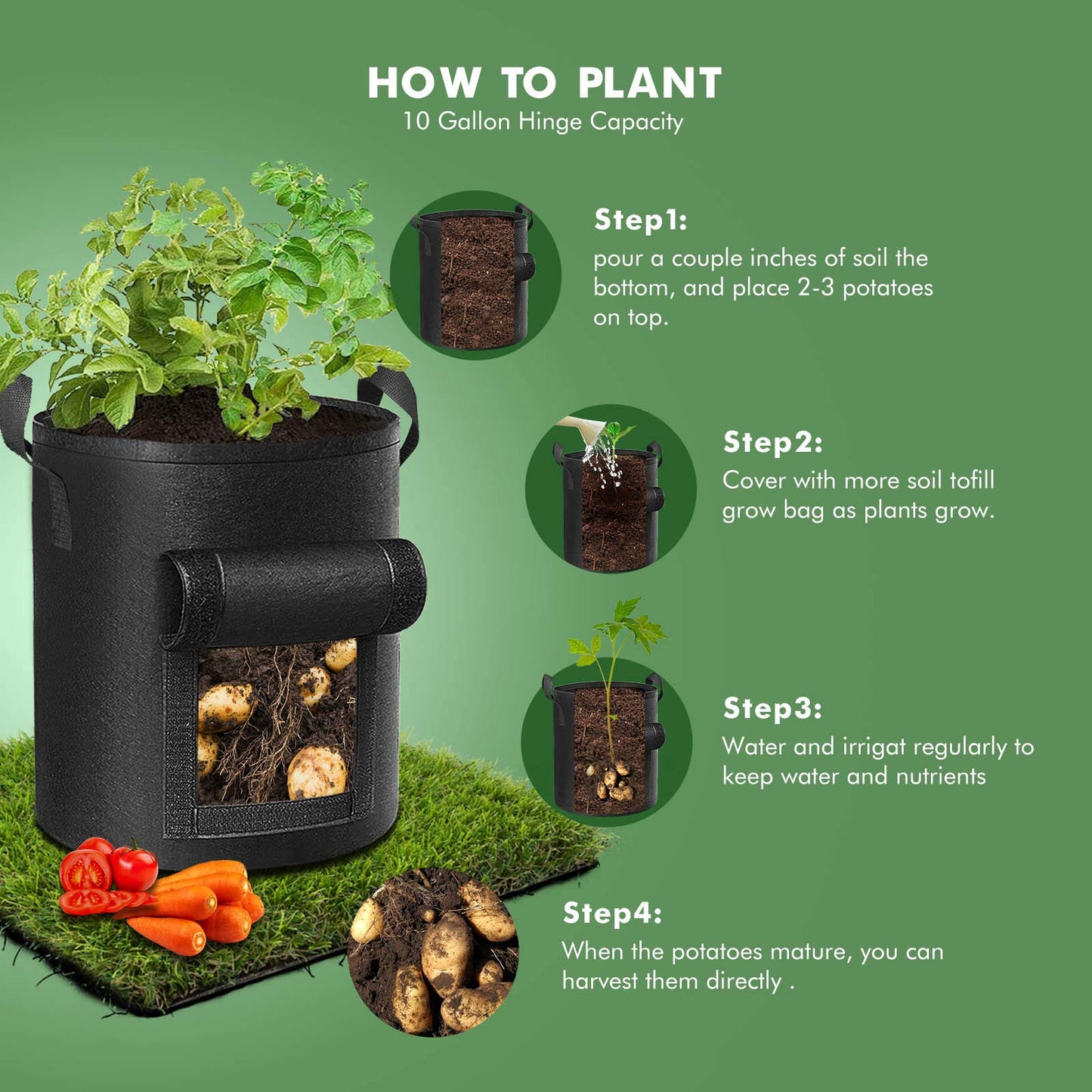 Plant Grow Bag Potato Container Pots with Handles 5-Pack 26 Litre