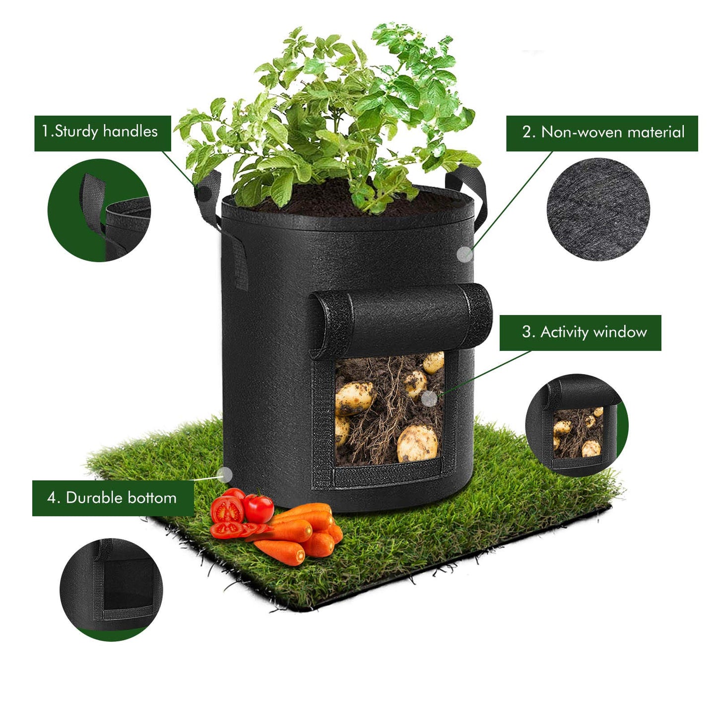Plant Grow Bag Potato Container Pots with Handles 5-Pack 26 Litre