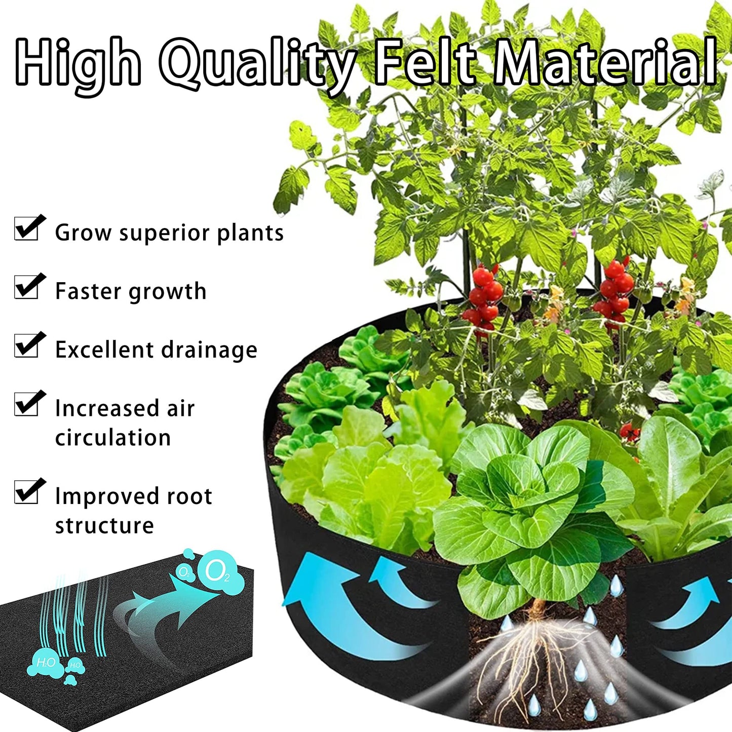 Grow Bag Heavy Duty Thickened Plant Pots with Handles 380 Litre 100cm x 50cm
