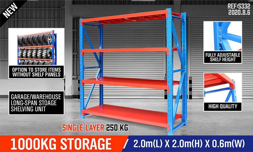2m x 2m Steel Racks Shelves Garage Storage Warehouse Tyre Shelving 1000 Capacity