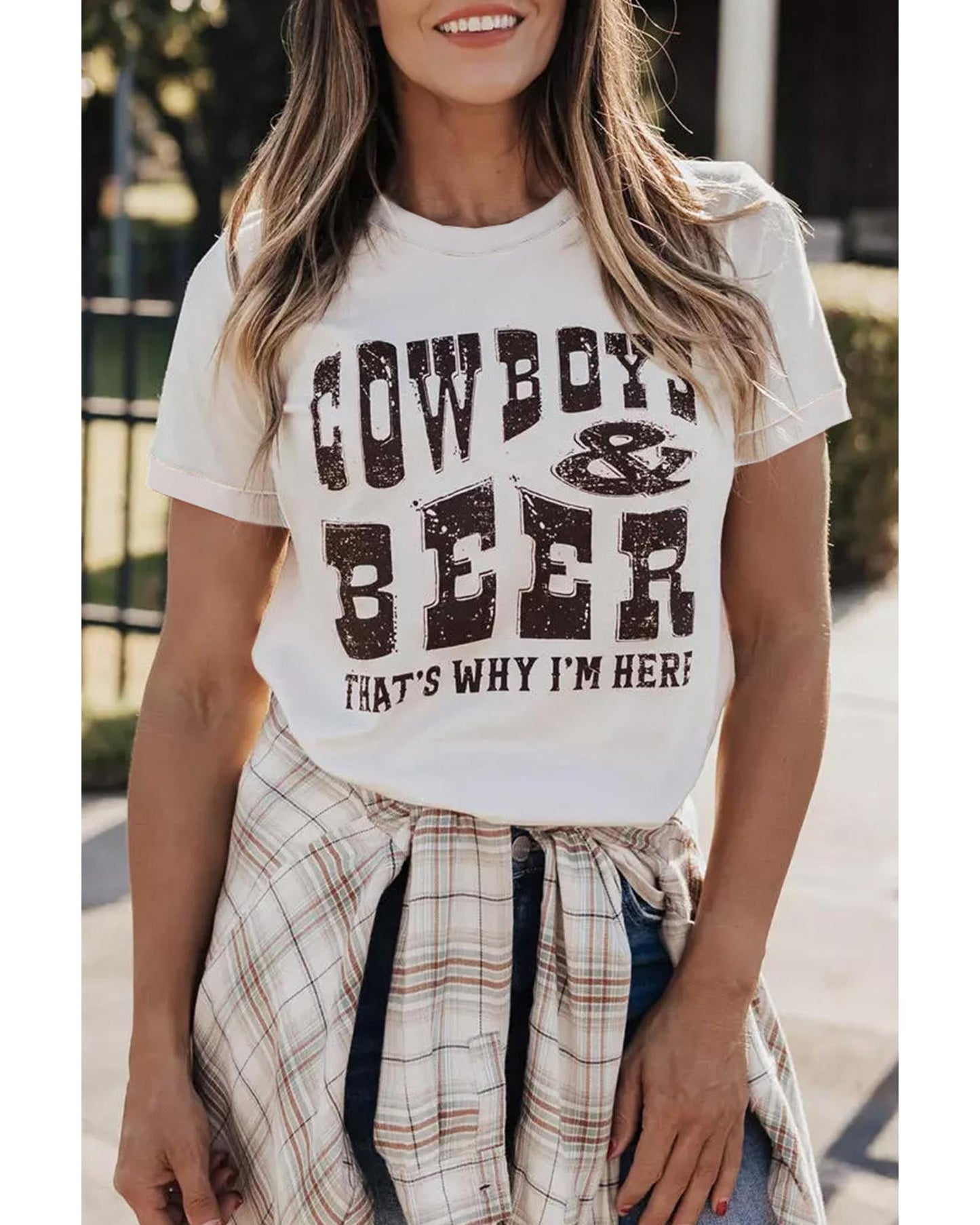 Azura Exchange COW BOYS & BEERS Letters Graphic T-shirt - L