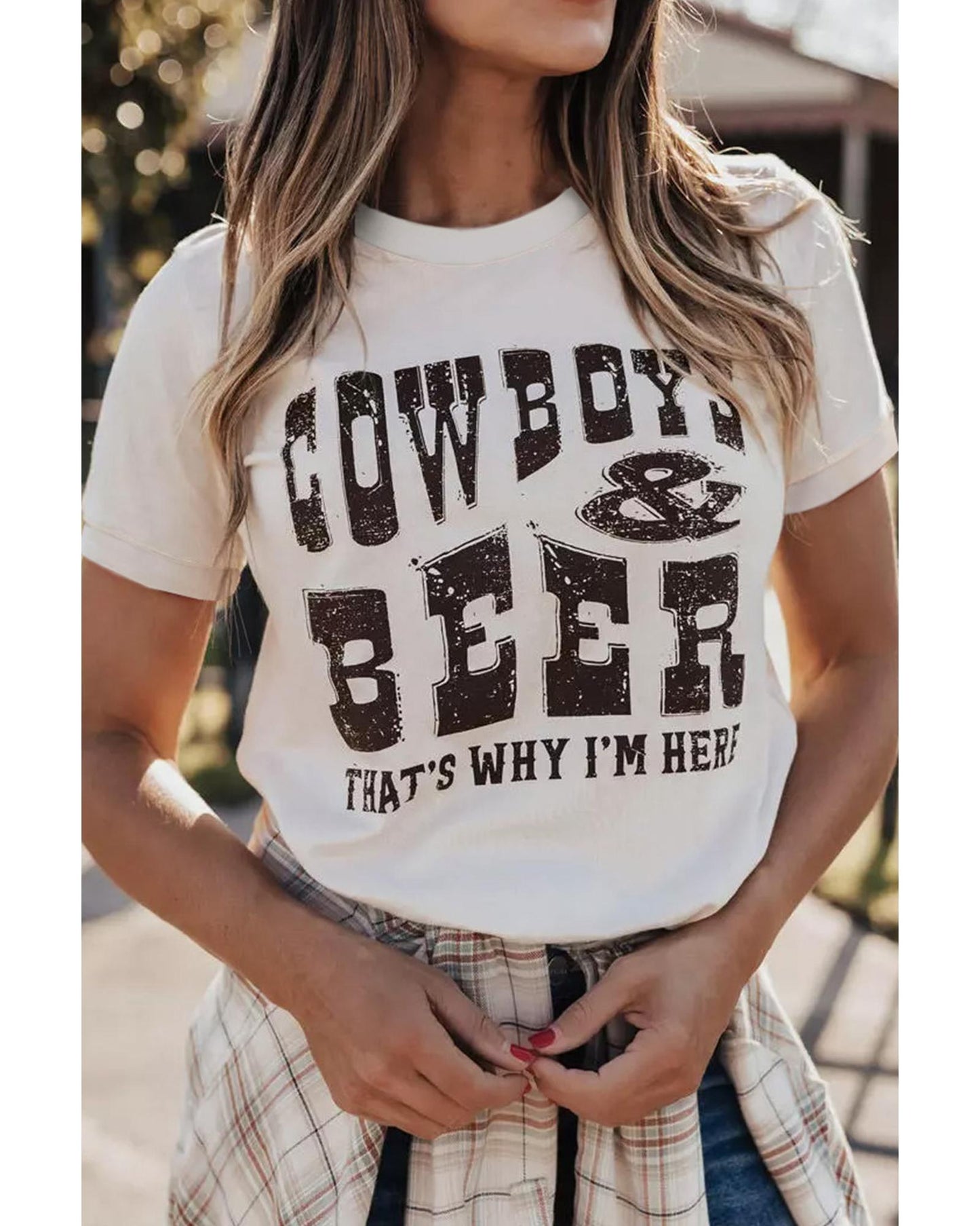 Azura Exchange COW BOYS & BEERS Letters Graphic T-shirt - S