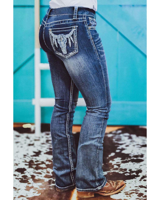 Azura Exchange Embroidered Straight Leg Jeans - S