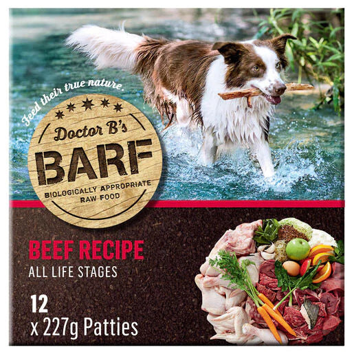 Dr B's BARF Dog Beef Recipe Frozen Food Box Of 12 Patties
