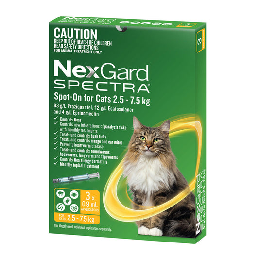 Nexgard Spectra Cats Large 2.5kg-7.5kg 3 Pack Spot On