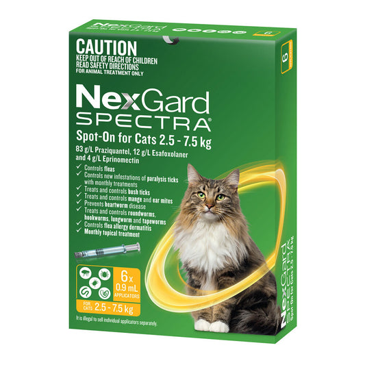 Nexgard Spectra Cats Large 2.5kg-7.5kg 6 Pack Spot On