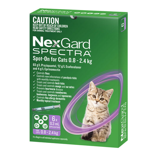 Nexgard Spectra Cats Small 0.8kg-2.4kg 6 Pack Spot On