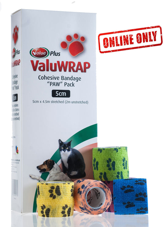 ValuWrap Paw Pack 5cm Cohesive Bandage BULK BUY 10 x 5cm Rolls
