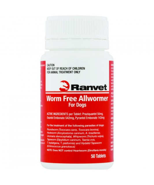 Ranvet Worm Free Allwormer For Dogs - 10kg 50 Pack