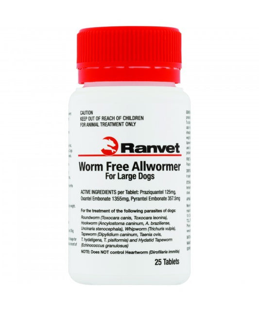 Ranvet Worm Free Allwormer For Dogs - 25kg 25 Pack