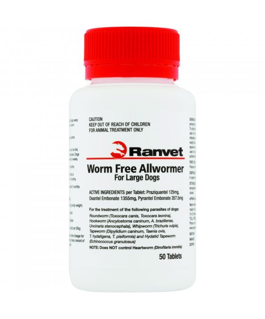 Ranvet Worm Free Allwormer For Dogs - 25kg 50 Pack