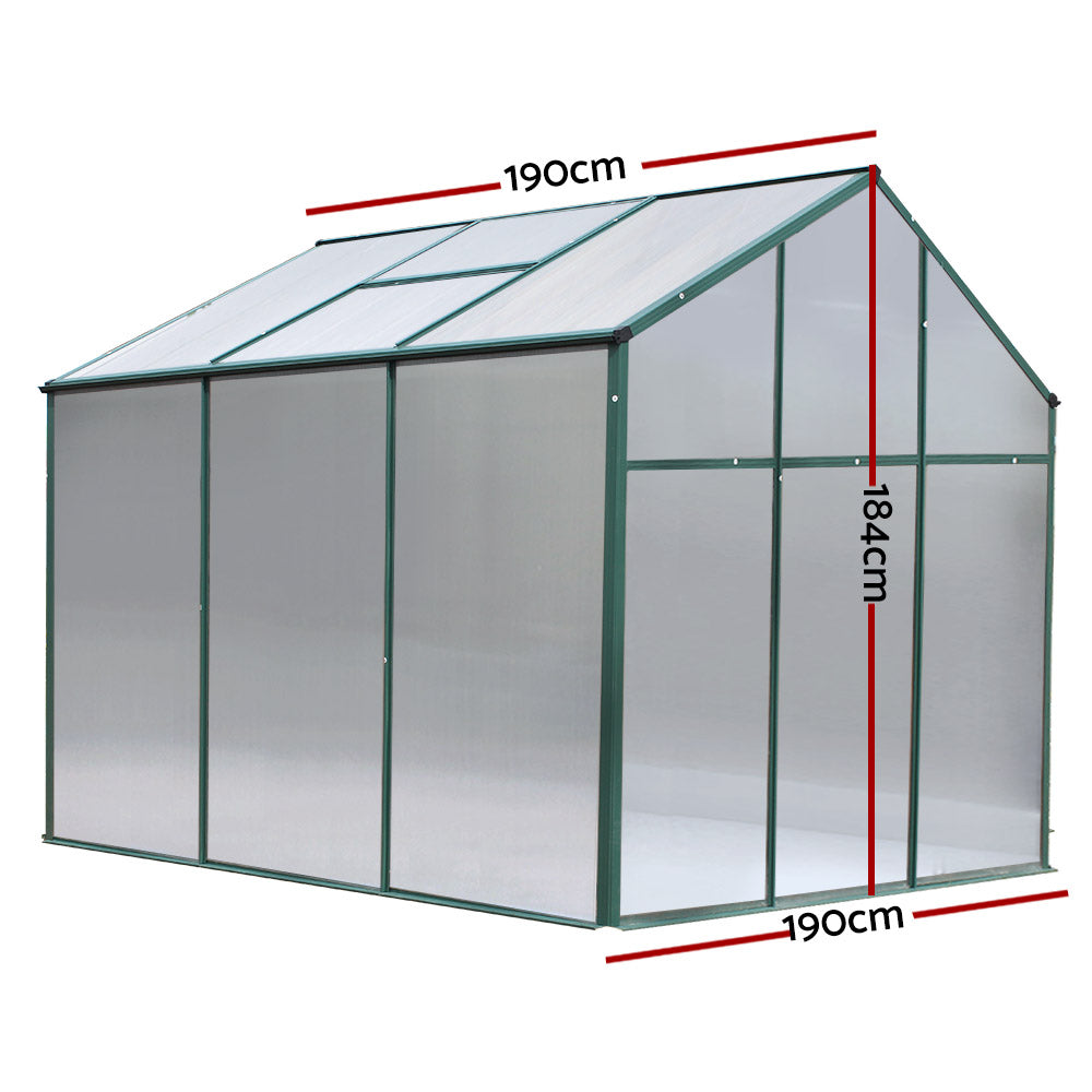 Greenfingers Greenhouse 1.9x1.9x1.83M Aluminium Polycarbonate Garden Shed