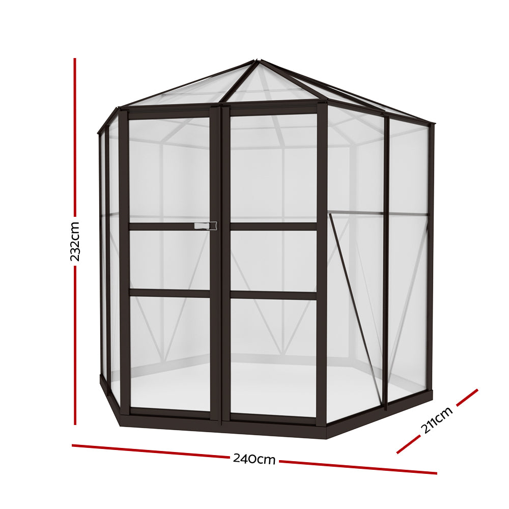 Greenfingers Greenhouse 2.4x2.1x2.32M Aluminium Polycarbonate Garden Shed