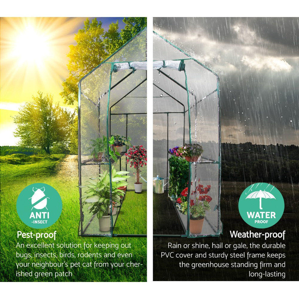 Greenfingers Greenhouse 1.2x1.9x1.9M Walk in Green House Clear 4 Shelves