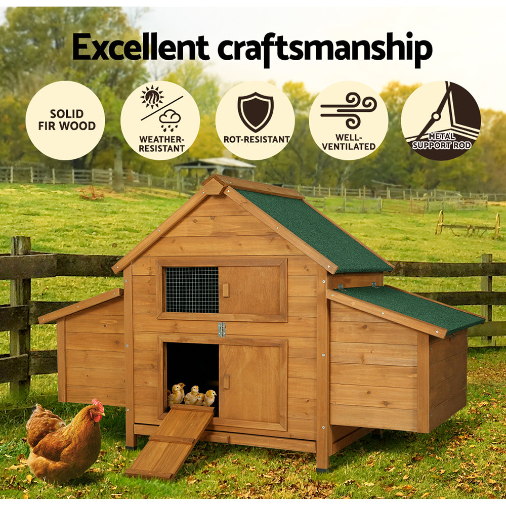 Chicken Coop Rabbit Hutch 150cm x 68cm x 96cm Wooden Outdoor Pet Enclosure