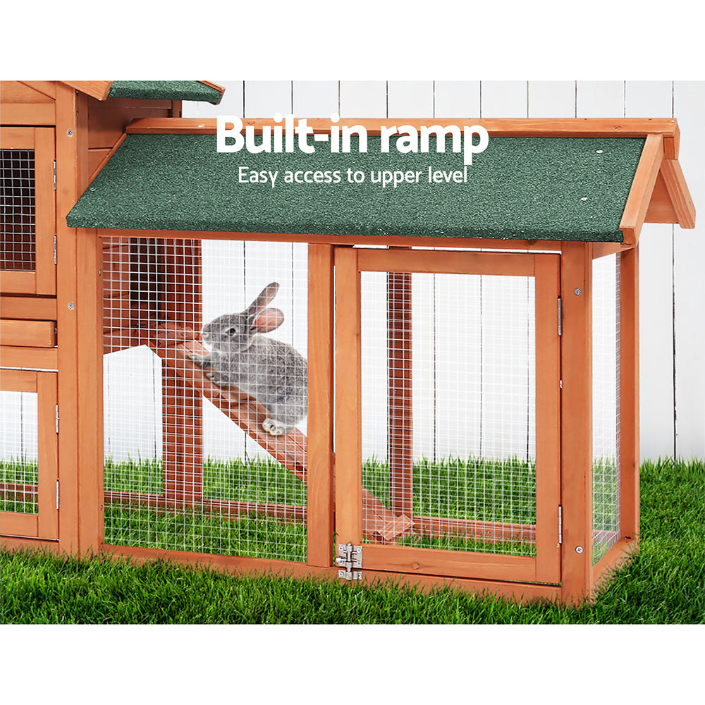 Chicken Coop Rabbit Hutch 220cm x 44cm x 84cm Large Run Wooden Outdoor Bunny Cage House