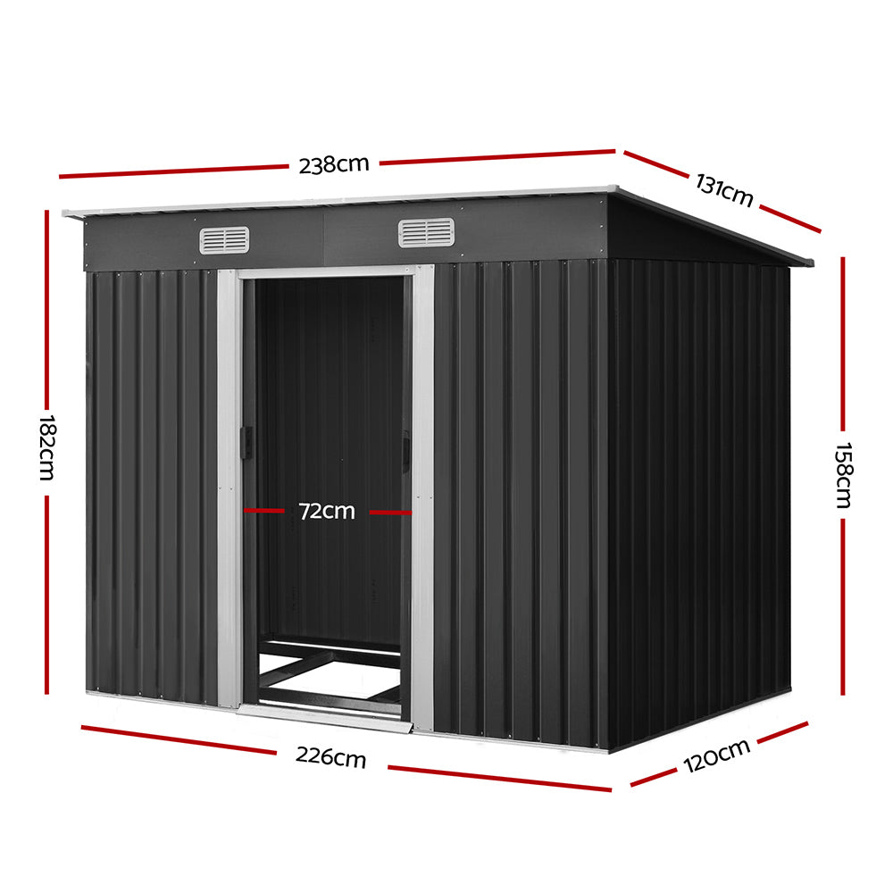 Giantz Garden Shed 2.38x1.31M w/Metal Base Outdoor Storage Tool Workshop Sliding Door