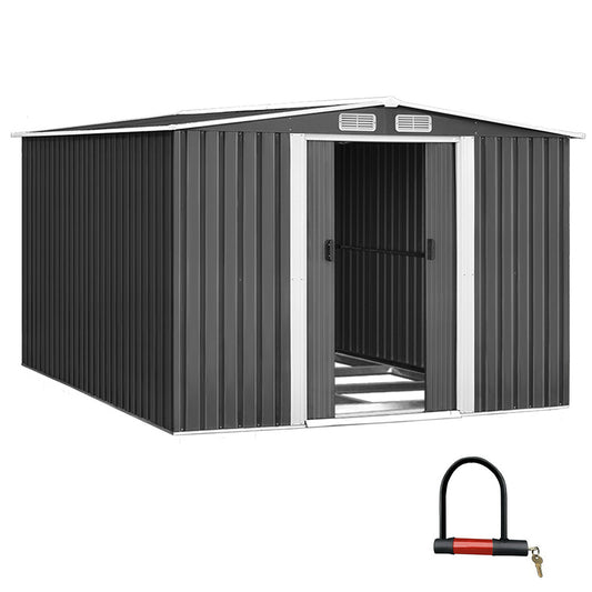 Giantz Garden Shed 2.58x3.14M w/Metal Base Outdoor Storage Workshop Sliding Door