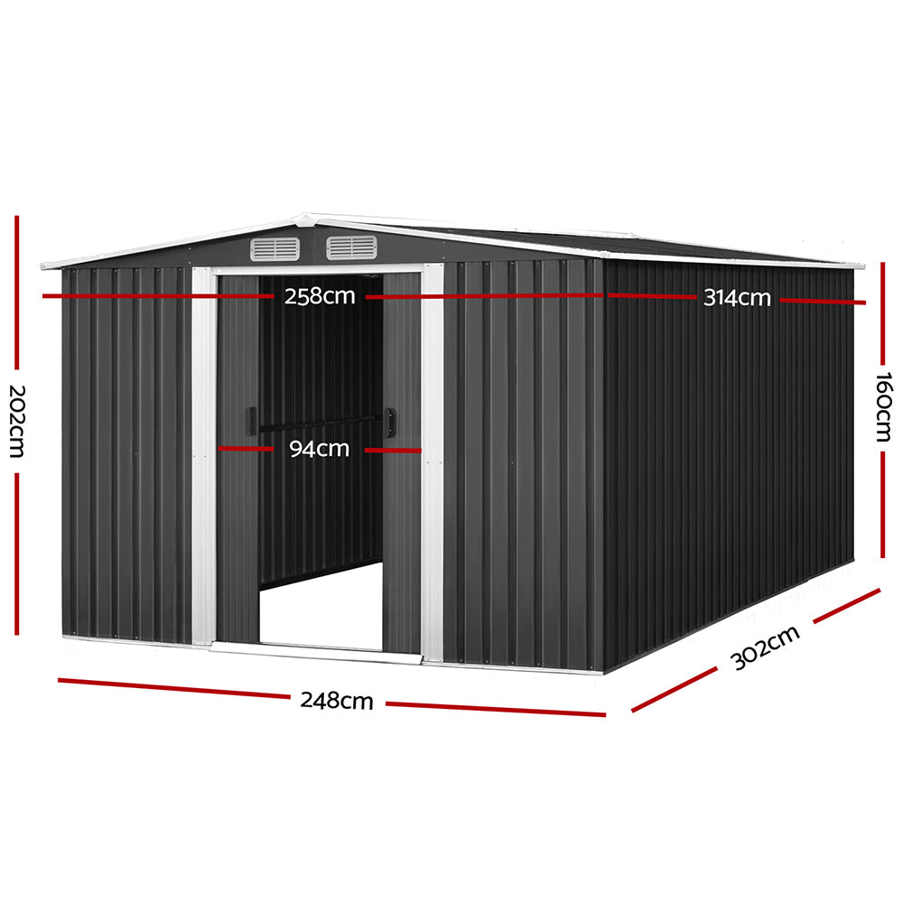 Giantz Garden Shed 2.58x3.14M w/Metal Base Outdoor Storage Workshop Sliding Door