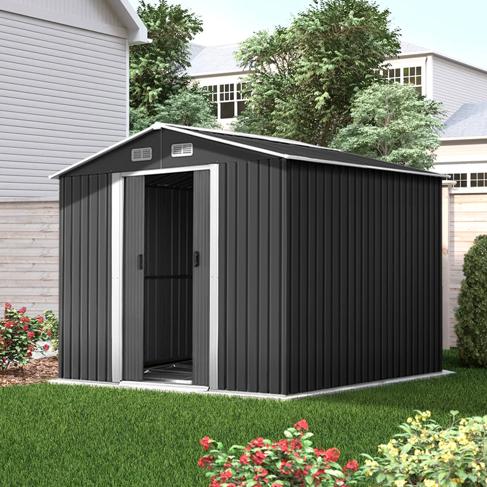 Giantz Garden Shed 2.58x3.14M w/Metal Base Outdoor Storage Workshop Sliding Door