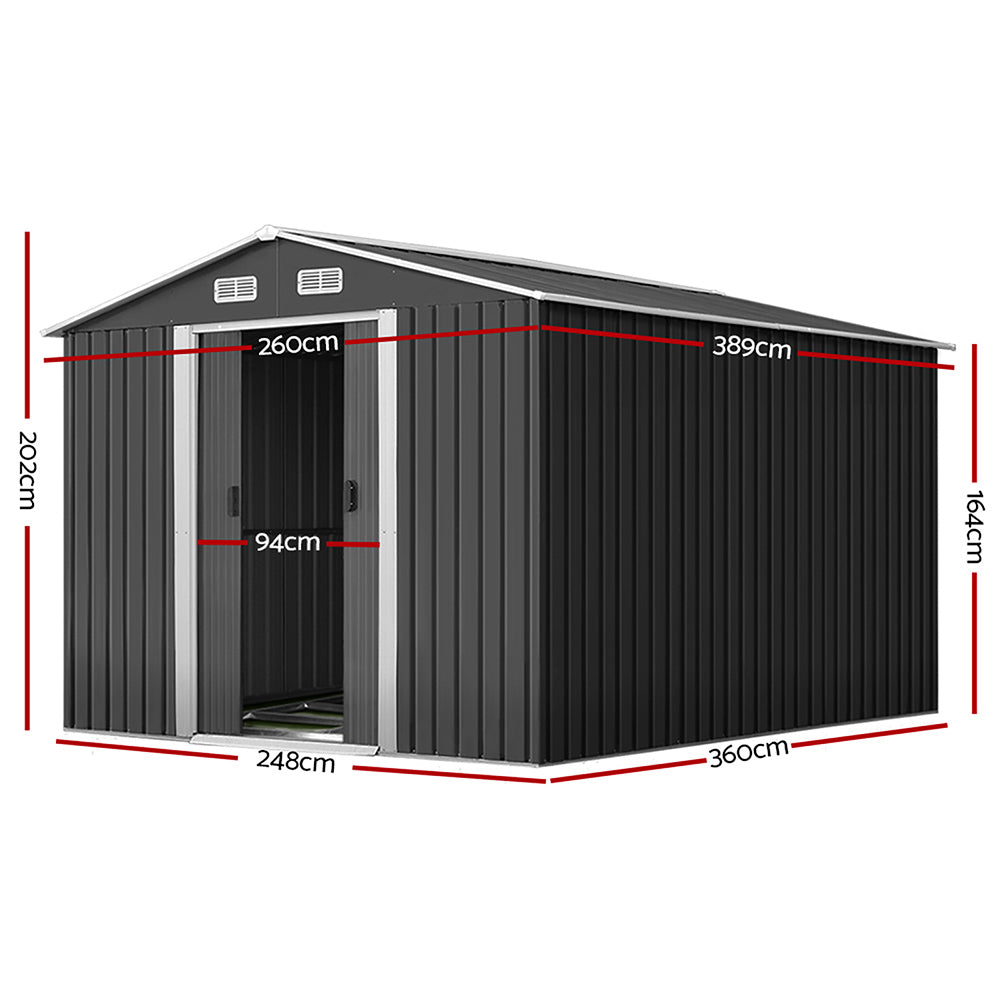 Giantz Garden Shed 2.6x3.9M w/Metal Base Outdoor Storage Workshop Sliding Door