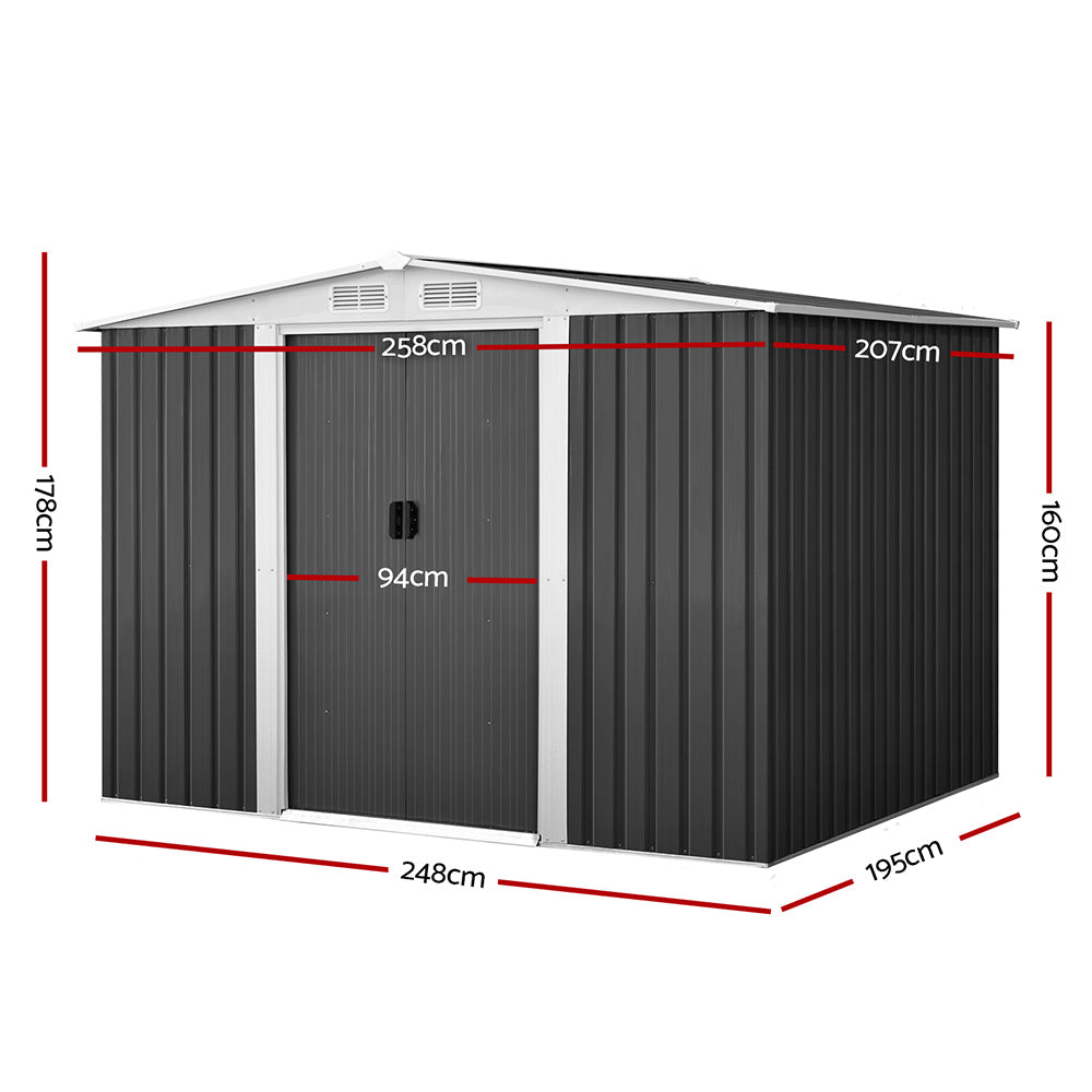 Giantz Garden Shed 2.58x2.07M Outdoor Storage Workshop Metal Sliding Door