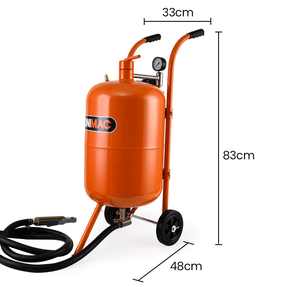 UNIMAC 38L Sandblasting Tank, Pressurised Design with Sandblast Gun Set with Hose