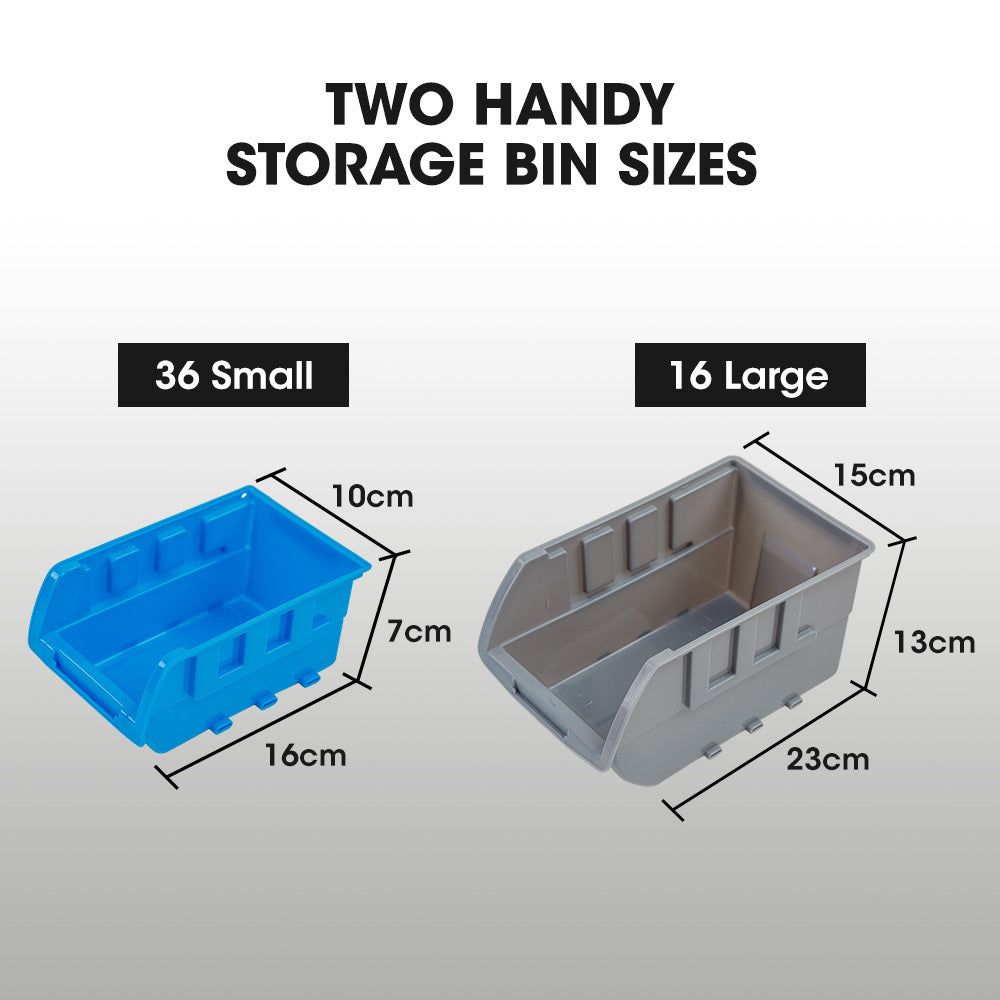 Parts Bin Rack Storage System Mobile Double-Sided - Blue - 52 Piece