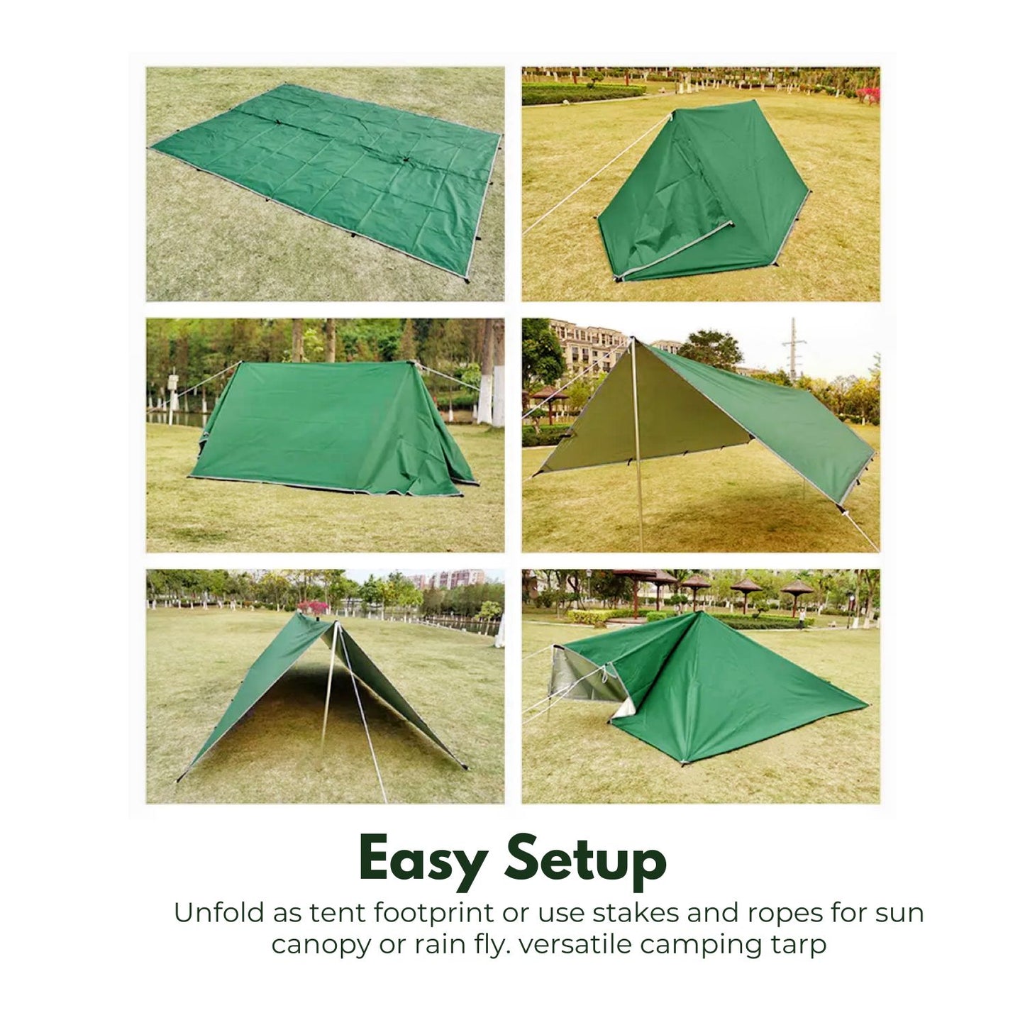 KILIROO 3X4m Large Waterproof Camping Tarp Tent (Forest Green)