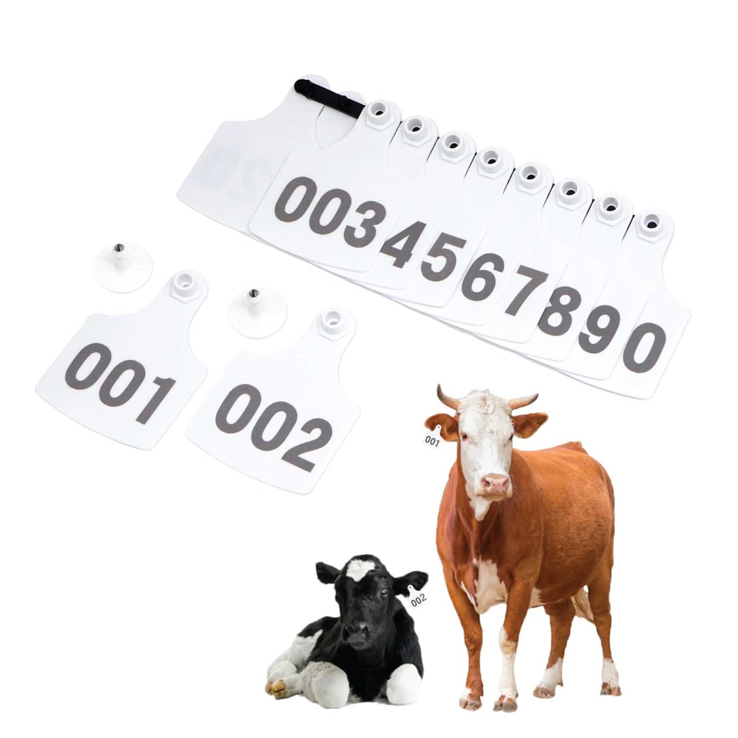 1-100 Cattle Number Ear Tags 7x10cm Set - XL White Cow Sheep Livestock Labels