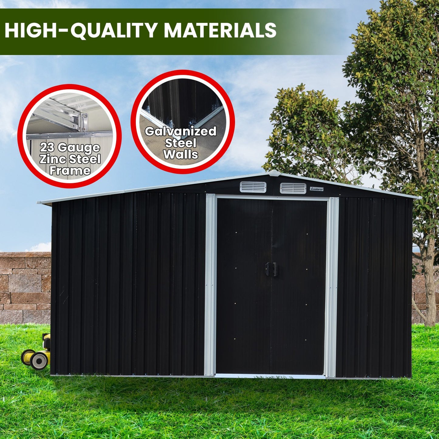 Wallaroo Garden Shed with Semi-Close Storage 4*8FT - Black