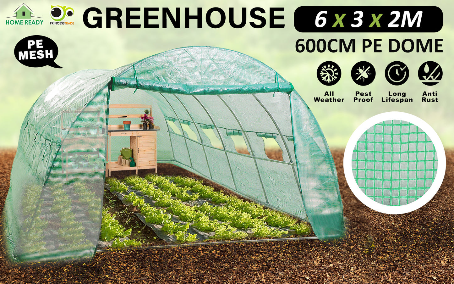 Greenhouse Walk-In Shed 6x3x2M