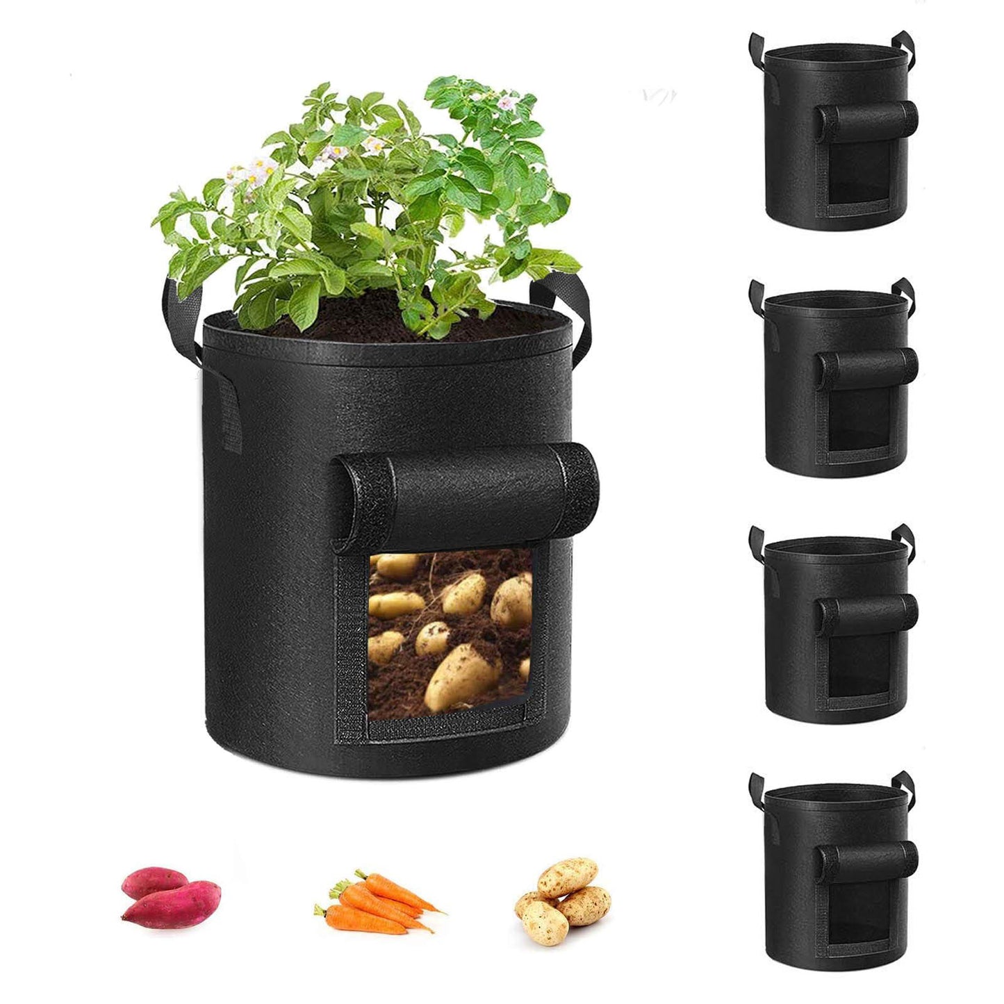 Plant Grow Bag Potato Container Pots with Handles 5-Pack 26 Litre