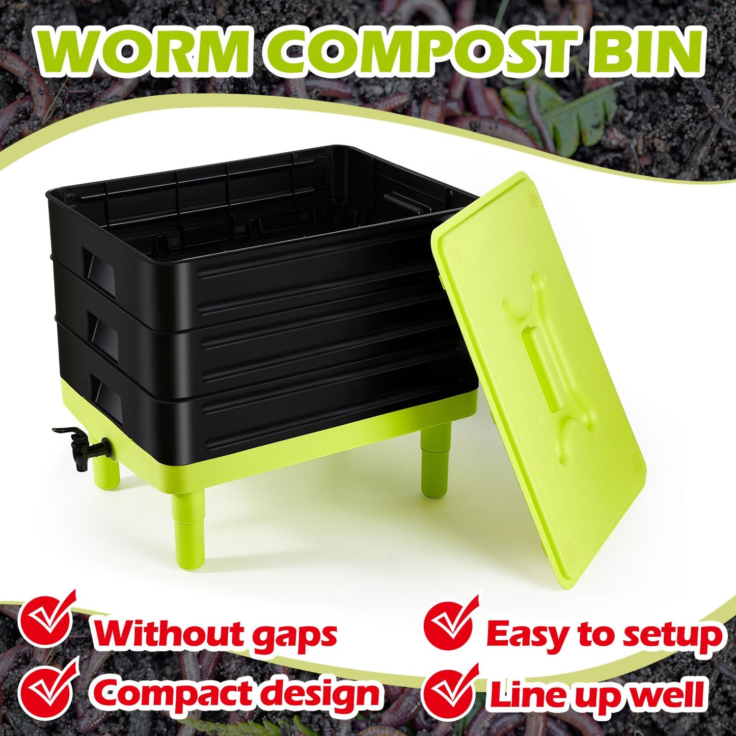 Large Worm Farm 3 Trays Worm Composter Bins 60 Litre