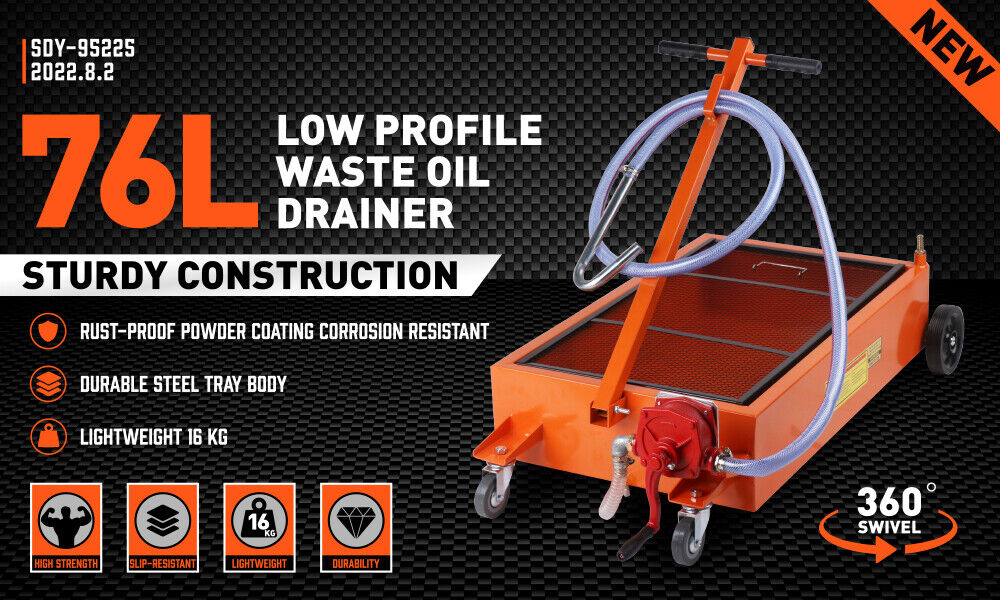 Low Profile Waste Oil Drainer 76 Litre Mobile Workshop Pump