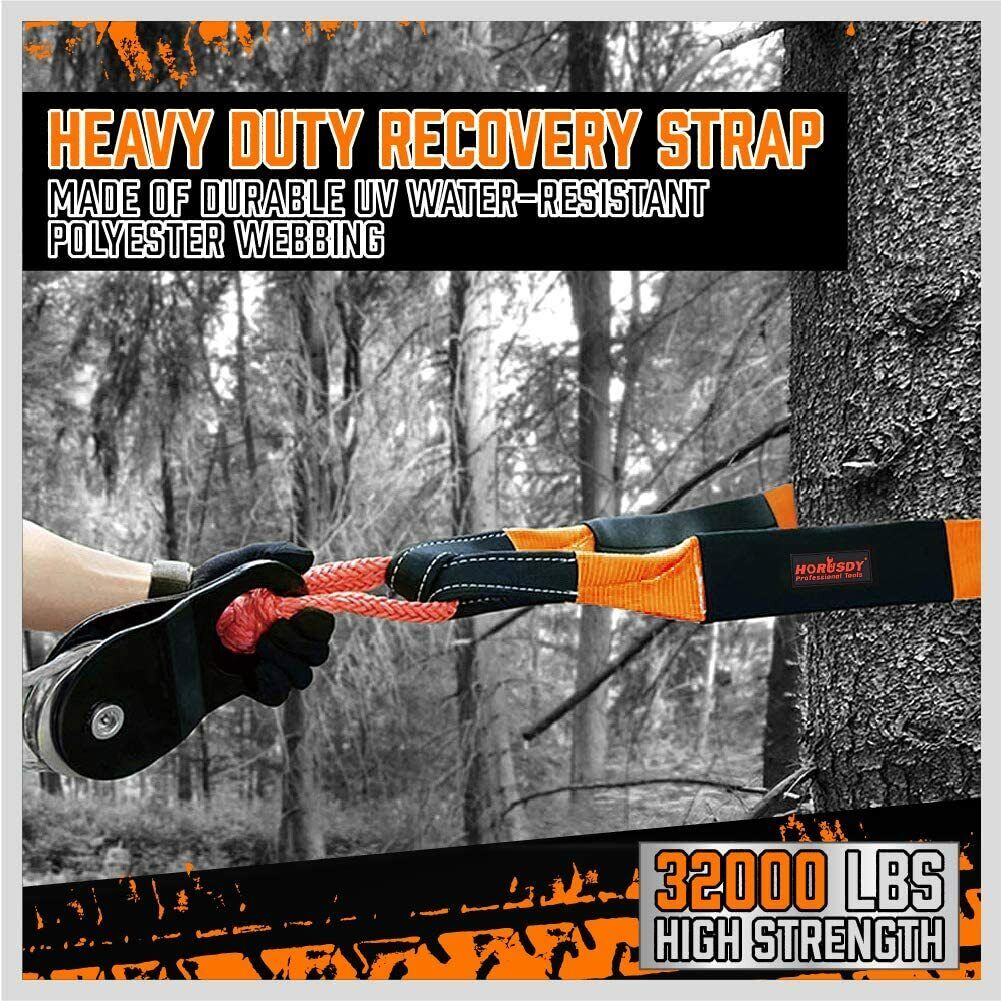 Heavy Duty 9.1M Recovery Tow Straps Snatch Kit - 32,000 LBS Break Strength with D-Ring Shackles for Off-Roading Recovery and Hauling