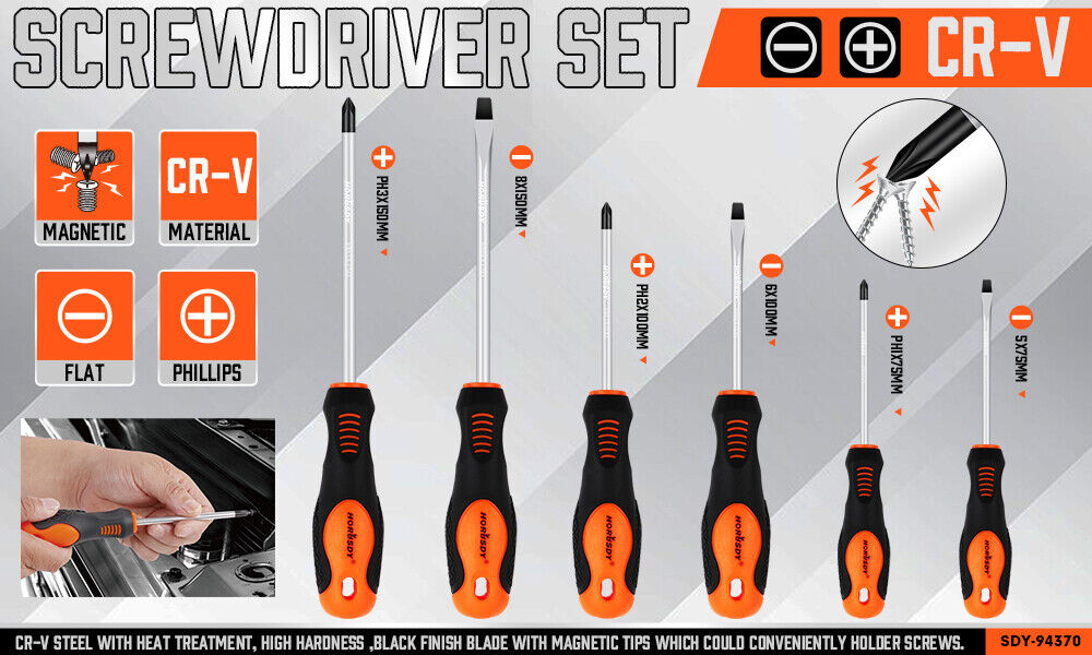 Magnetic Screwdriver Set 6 Piece Non-slip Handle