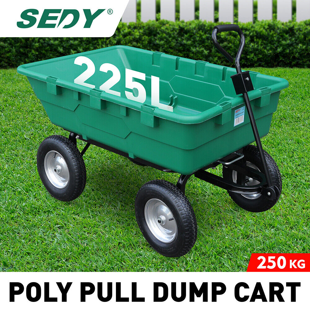 SEDY 225L Poly Pull Dump Cart Garden Hand Trailer Wagon Lawn Wheelbarrow